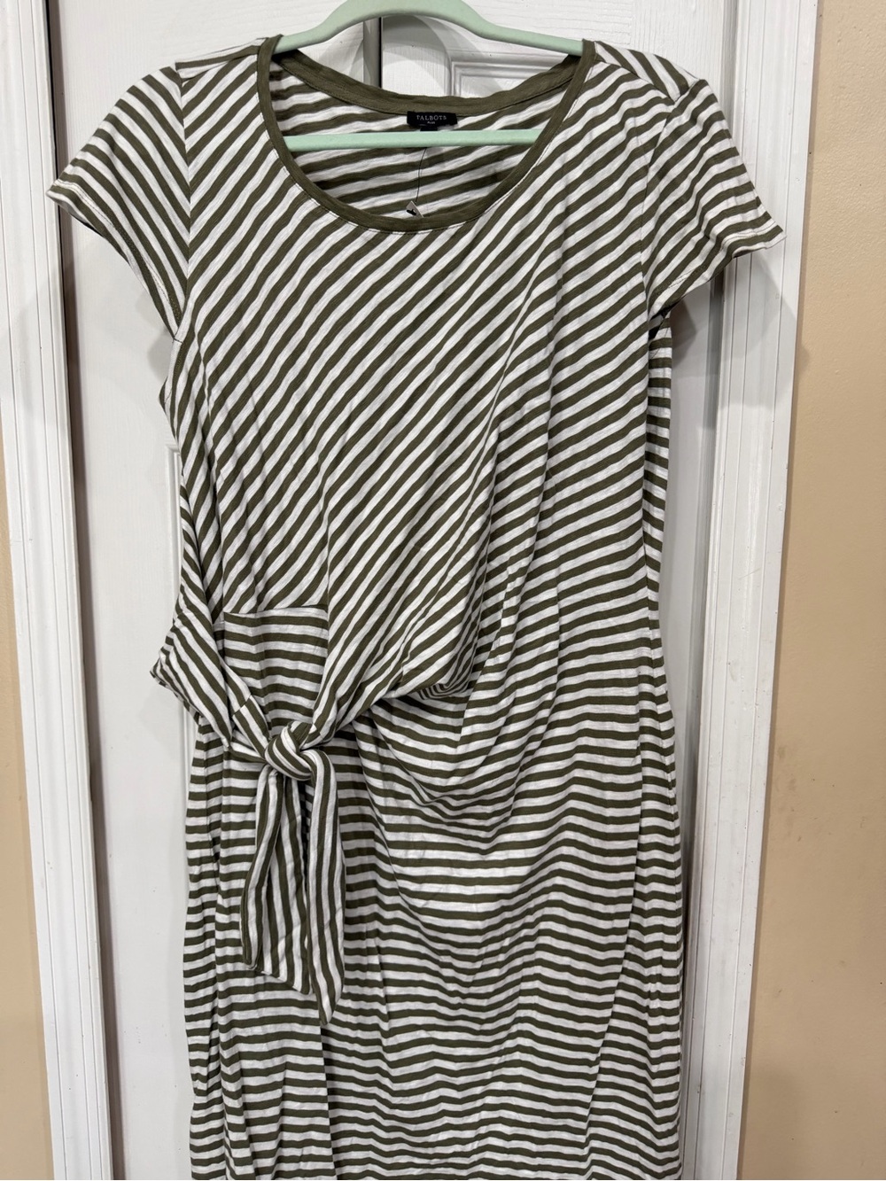 Talbots Olive and White Striped Tie-Front Tunic